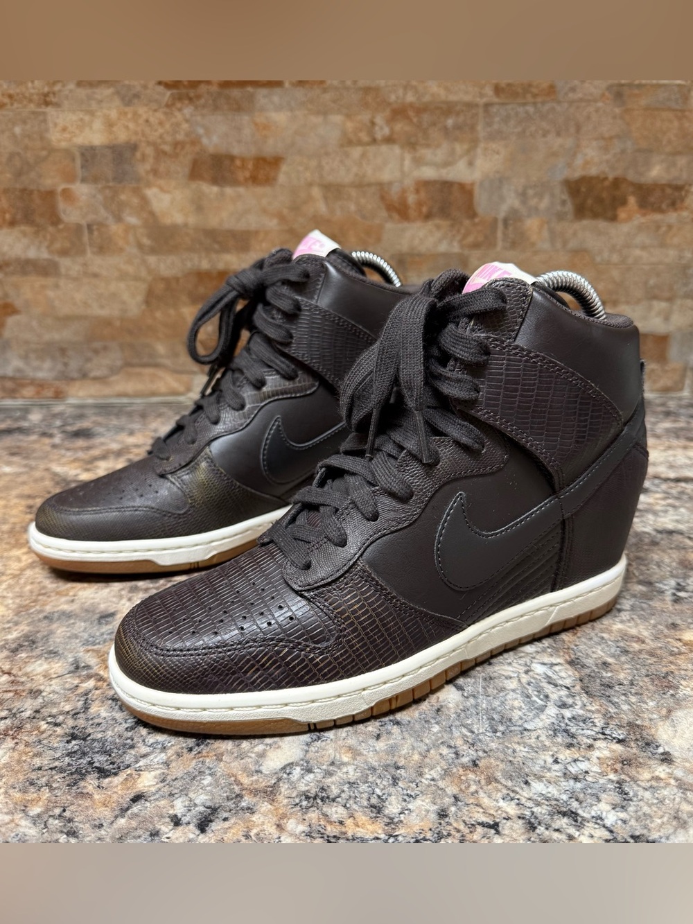 Nike Dunk Sky Hi Velvet Brown Hidden Wedge Shoe Sneakers 528899-202 Women Sz 7.5